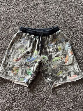 Kids Gray Graphic Drawstring Shorts